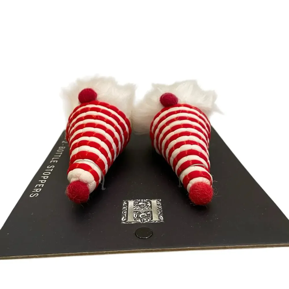 Set of 2 Christmas Bottle Stoppers Holiday Red & White Peppermint Stripe New